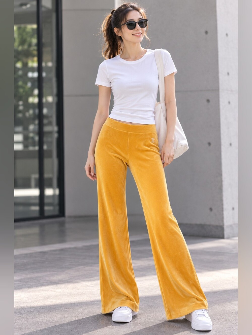 Juicy Couture Yellow Velour Flare Track Pants Size L